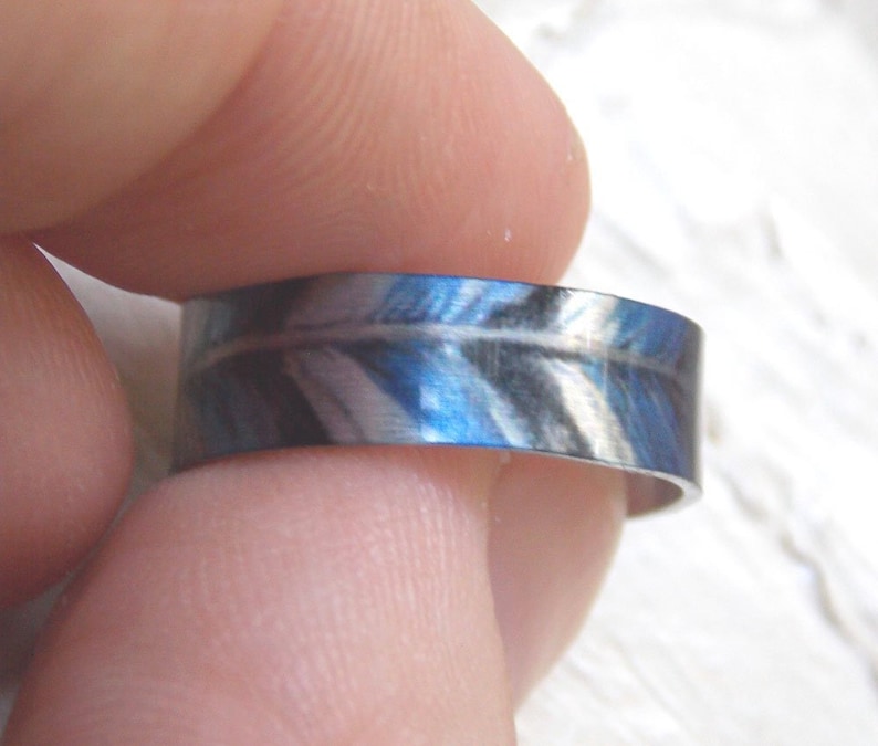 Feather ring, blue feather ring, adjustable feather ring, boho feather ring, nature ring, bird ring, western feather ring, blue jay image 1