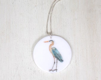 Heron Necklace, Blue Heron Necklace, Heron Pendant, Blue Heron
