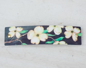 Dogwood barrette, French barrette, dogwood flowers, dogwood hair clip, thick hair, thin hair, botanical gift, nature jewelry, for women