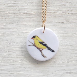 Bird necklace, yellow bird necklace, goldfinch necklace, yellow finch necklace, bird pendant, gold finch necklace, bird charm necklace