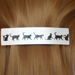 Katzen Haarspange, französische Haarspange, Katzen Haarspange, für Frauen, Katzen Silhouetten, Katzenliebhaber Geschenk, silberne Katzen Haarspange, dickes Haar, dünnes Haar, Katzen