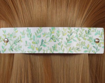 Leaf barrette, French barrette, leafy hair clip, silver and green, thick hair, thin hair, botanical, nature, organic, neutral, trendy