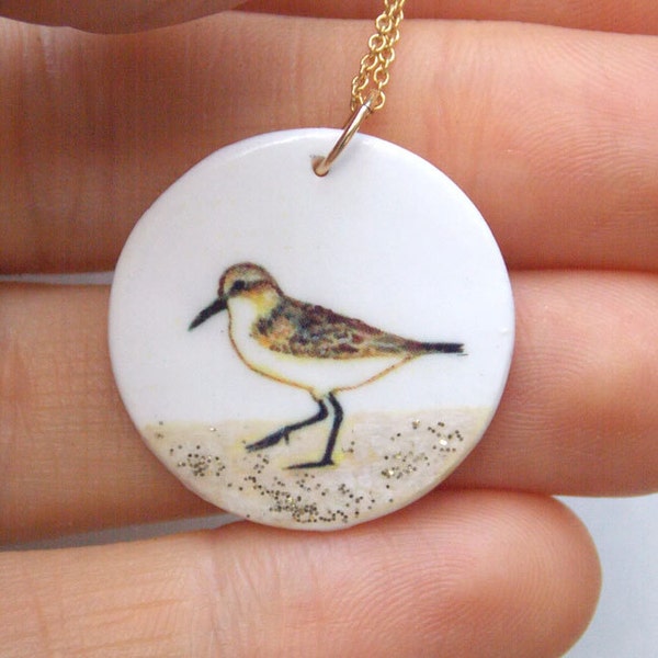 Sandpiper necklace, shorebird necklace, sanderling, beach necklace, bird necklace, sandpiper pendant, water bird, beach jewelry, bird charm