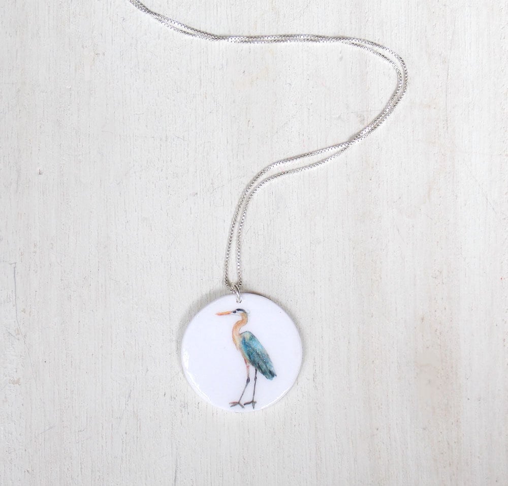Blue on sale heron necklace