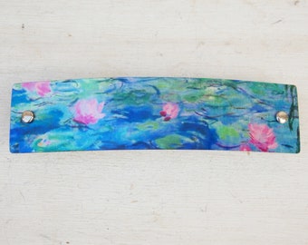 Monet water garden barrette, water lilies, French barrette, impressionistic, blue, turquoise, pink, thick hair, thin hair, gift