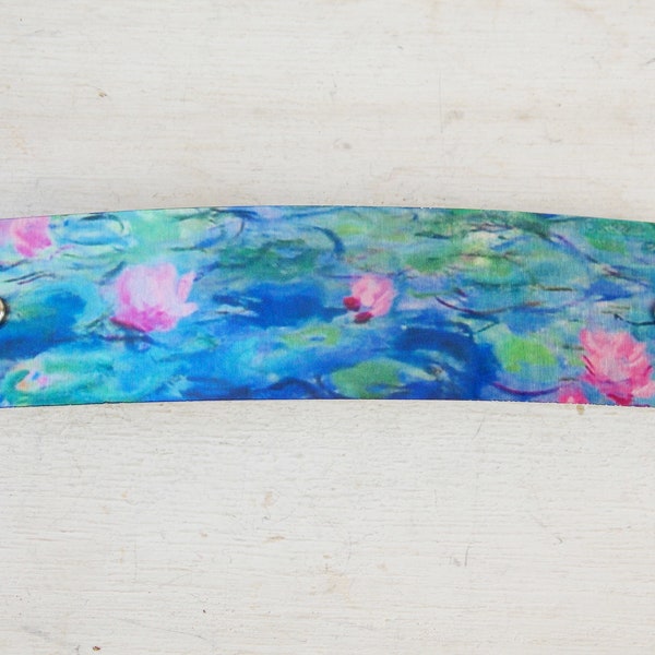 Monet water garden barrette, water lilies, French barrette, impressionistic, blue, turquoise, pink, thick hair, thin hair, gift