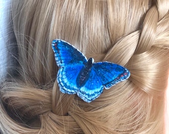 Clip à pression papillon bleu, pince à cheveux papillon pour tout-petits, filles, femmes. Pour cheveux épais, cheveux fins, cheveux fins, clip papillon à paillettes