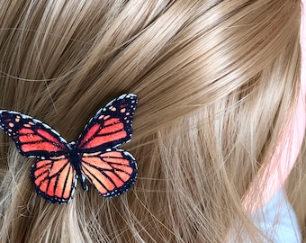 Pince à cheveux papillon monarque, clip à pression, épingle à cheveux, pour femmes, pour filles, pour tout-petits, barrette papillon monarque orange réaliste.