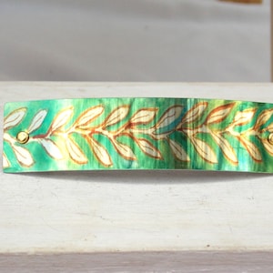 Gold leaf vine barrette, French barrette, green leaf barrette, barrettes for women, thick hair, thin hair, nature gift, leaf hair clip, gift