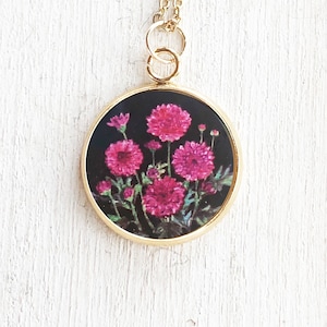 November Geburtsblume Halskette, Chrysantheme Halskette, November Geburtstagsgeschenk, November Geburtsmonat Blume, rosa Chrysantheme Anhänger, Geschenk