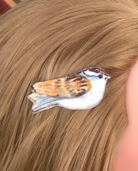スズメのスナップクリップバレッタ、鳥のヘアクリップ、茶色の鳥の