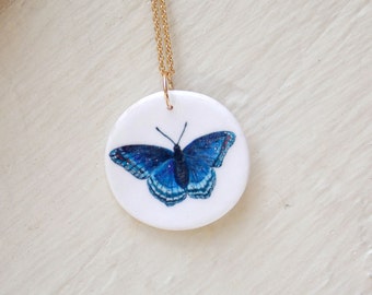 Butterfly necklace, blue butterfly necklace, butterfly pendant, blue butterfly, blue pendant, dainty necklace, nature necklace, bridesmaids