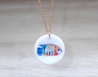 Tropical fish necklace, tropical fish pendant, tropical fish charm, tropical fish gold, tropical fish silver, tropical jewelry, fish charm
