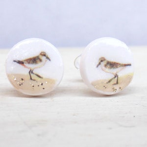 Sandpiper earrings, sandpiper studs, sandpiper stud earrings, bird earrings, sanderling earrings, shorebird earrings, bird stud earrings
