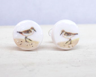 Sandpiper earrings, sandpiper studs, sandpiper stud earrings, bird earrings, sanderling earrings, shorebird earrings, bird stud earrings