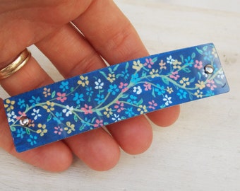 Navy floral barrette, French barrette, tiny flowers barrette, floral print barrette, thick hair, flower hair clip, thin hair, for women