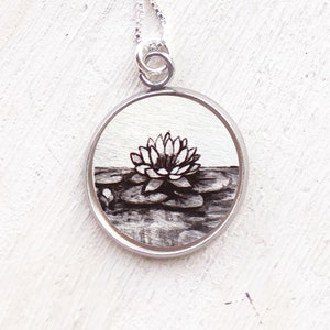Water lily necklace, July birth flower necklace, birth flower jewelry, for women, July birthday gift, water lily pendant, lotus, silver
