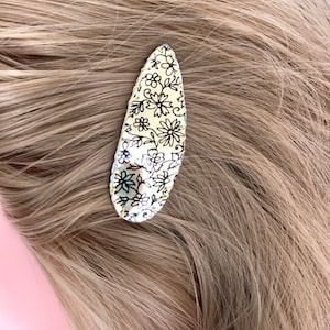 Gold floral barrette, barrette for women, snap clip, trendy barrette, silver or gold snap clip, for thin hair, thick hair, gold hair clip