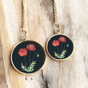 August birth flower necklace, poppy necklace, red poppy pendant, August birthday gift, for women, poppy flower necklace, mother&#39;s day gift