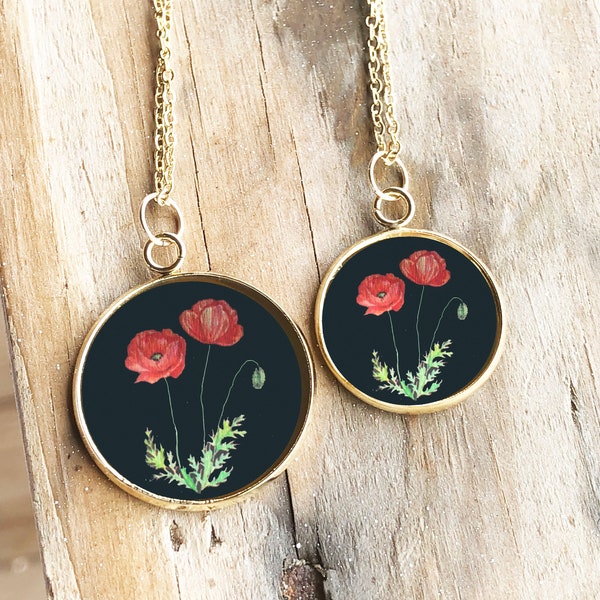 August birth flower necklace, poppy necklace, red poppy pendant, August birthday gift, for women, poppy flower necklace, mother's day gift