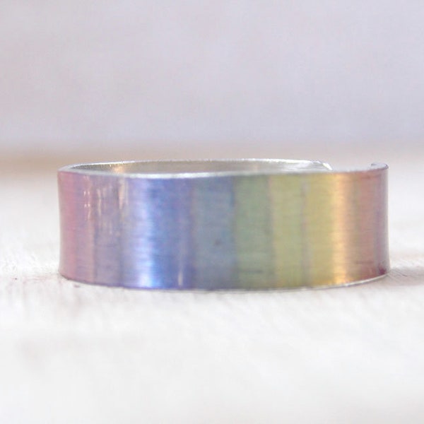 Iridescent ring, pastel ring, fairy ring, multicolor ring, lavender ring, color shift ring, pale pink ring, color band, rainbow ring, silver