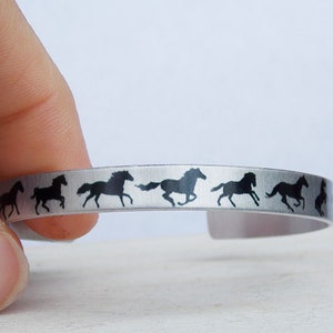 Horse cuff, silver horse bracelet, horse silhouette, equine gift, horse lover gift, horse jewelry, adjustable horse cuff, wild horse, pony