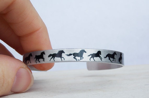 Horse cuff, silver horse bracelet, horse silhouette, equine gift, horse lover gift, horse jewelry, adjustable horse cuff, wild horse, pony