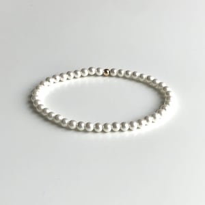 Pearl stretch bracelet, genuine shell pearl beaded bracelet for women, delicate, round pearls, 4 mm, June birthstone