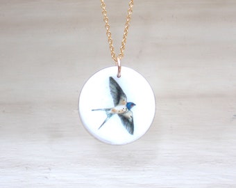 Swallow necklace, flying bird necklace, bird necklace, barn swallow, tree swallow, bird gift, nature jewelry, silver bird, gold bird, small