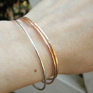 Stacking bangle, dainty bracelet, thin gold bracelet, thin hammered cuff, 14kt gold fill, rose gold fill, sterling silver, minimal