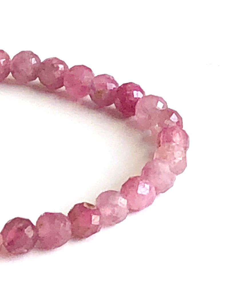 Pink tourmaline stretch bracelet, genuine pink tourmaline beaded bracelet for women, faceted gemstones, delicate, October birthstone image 3