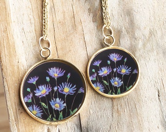 September birth flower necklace, aster necklace, blue asters, September birthday gift, birth month flower, aster pendant, mother's day gift