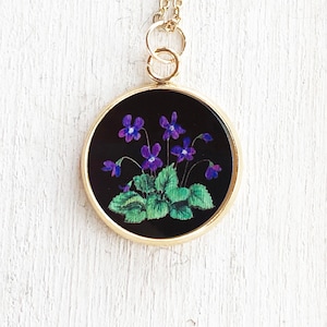 February birth flower necklace, violet necklace, violet pendant, February birthday gift, for women, purple violets, birth flower jewelry