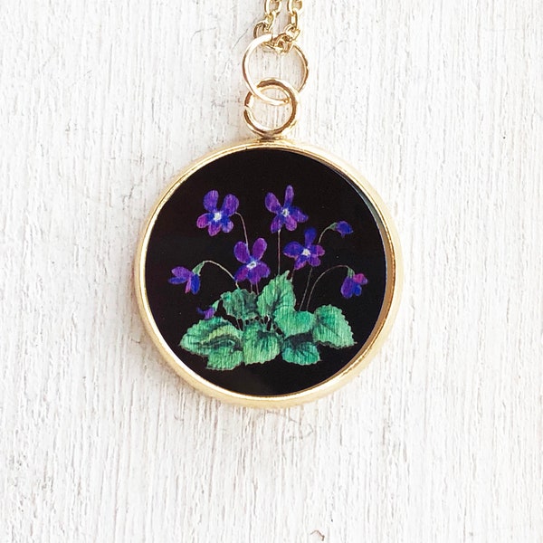 February birth flower necklace, violet necklace, violet pendant, February birthday gift, for women, purple violets, birth flower jewelry