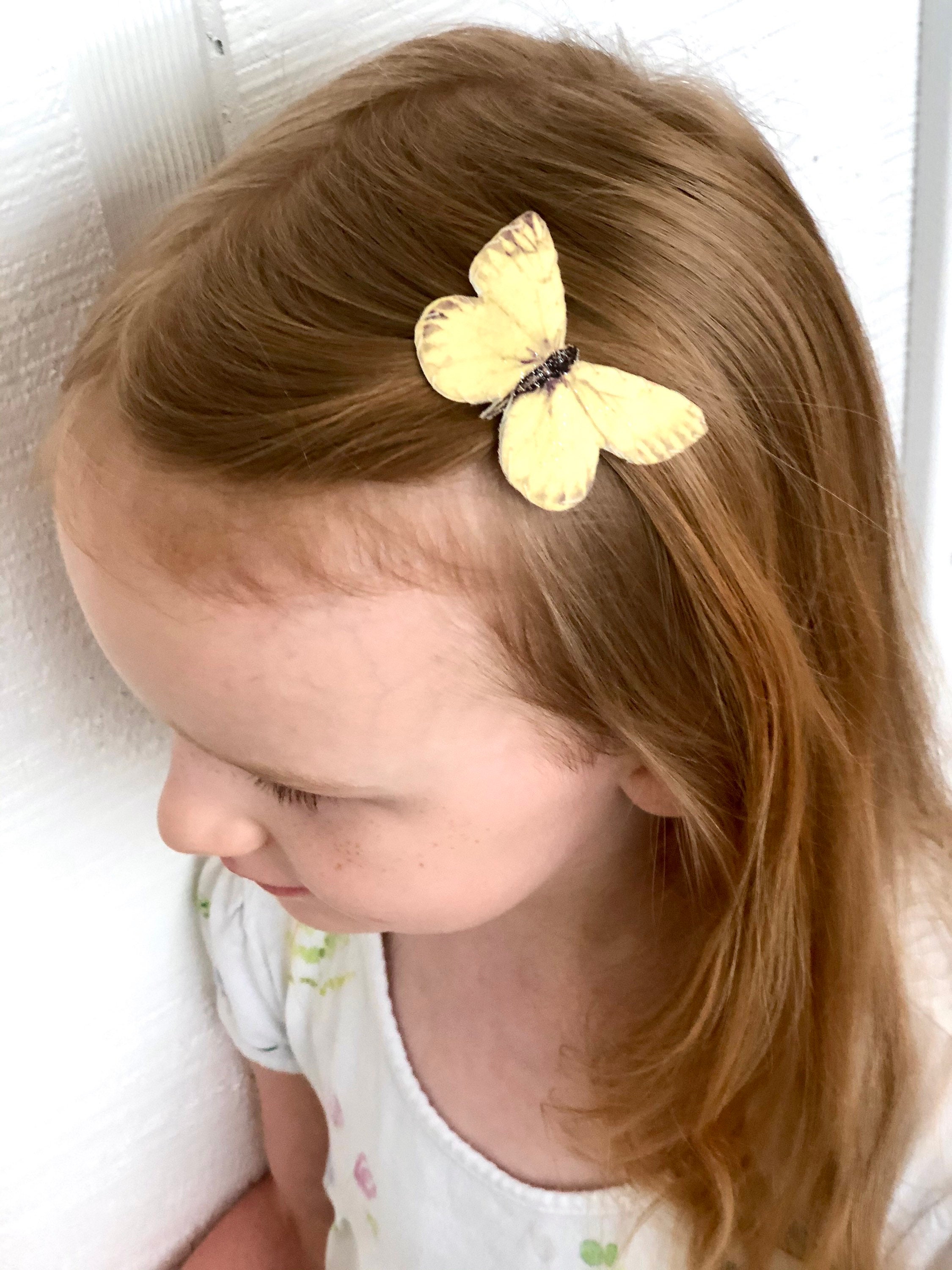 Light Yellow Butterfly Hair Clip, Lemon Yellow Snap Clip 