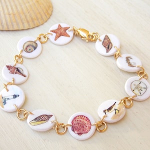 Beach bracelet, seashell bracelet, ocean bracelet, beach charm bracelet, seashell charm bracelet, beach lover gift, starfish, sand dollar