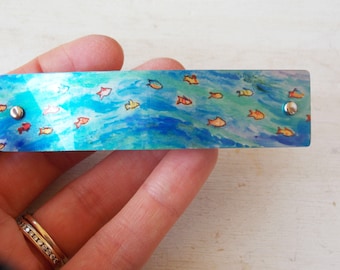 Barreta oceánica, peces tropicales, barreta de playa, barreta francesa, cabello grueso, cabello fino, barreta turquesa, clip de cabello tropical, clip de playa