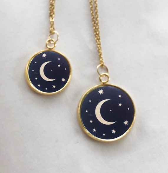 Moon and Stars Necklace, Night Sky, Moon Pendant, Dainty Moon