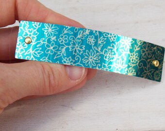 Turquoise floral barrette, French barrette, gold, blue, flower barrette, thick hair, thin hair, for women, flower hair clip, French clip
