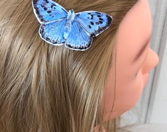 Light blue butterfly hair clip snap clip, blue butterfly barrette hair pin, for girls, for women, for toddlers, thick hair, thin hair