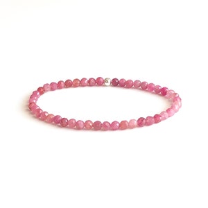 Pink tourmaline stretch bracelet, genuine pink tourmaline beaded bracelet for women, faceted gemstones, delicate, October birthstone image 1