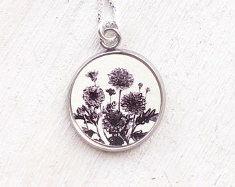 November birth flower necklace, chrysanthemum necklace, November birthday gift, birth month flower, silver chrysanthemum pendant, gift