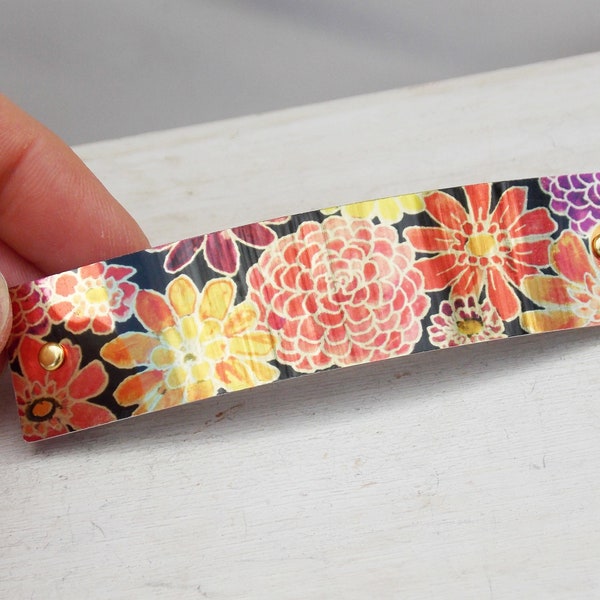 Zinnia barrette, French barrette, gold floral barrette, flower barrette, flower hair clip, for women, thick hair, thin hair, nature gift