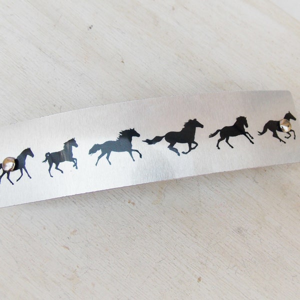 Horse barrette, French barrette, galloping horses, horse jewelry, silver horse, horse silhouette, horse lover gift, thick hair, thin hair