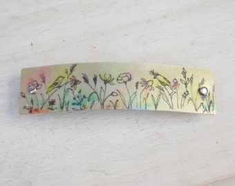 Wildflower and bird barrette, French barrette, thick hair, thin hair, meadow, hair clip for women, barrettes for women, French clip, gift