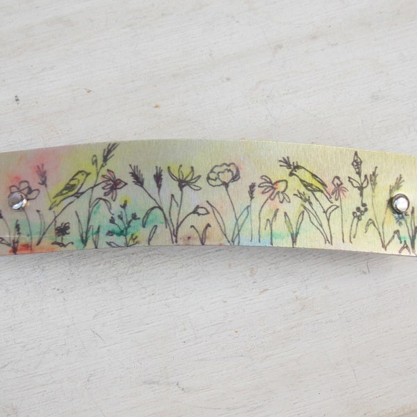 Barrette de fleurs sauvages et d’oiseaux, barrette Français, cheveux épais, cheveux fins, prairie, pince à cheveux pour femme, barrettes pour femmes, pince à Français, cadeau