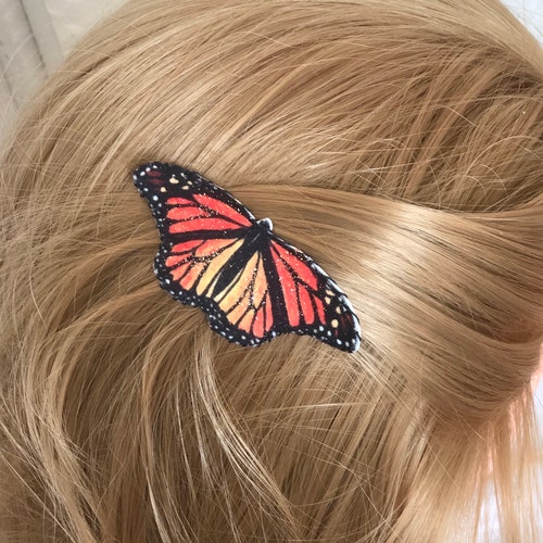 Monarch butterfly snap clip, hair clip, butterfly barrette, orange and black butterfly hair pin, for thin, fine, and thick hair.