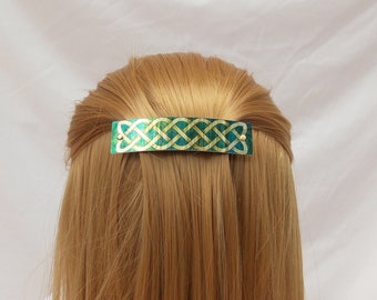 Celtic knot barrette, French barrette, Celtic braid, gold and green, St. Patrick’s Day, thick hair, thin hair, gold Celtic barrette