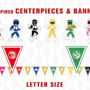 CENTROTAVOLA e BANNER ispirati a Heroes Rangers - Formato lettera - Kit stampabile per festa di compleanno - File stampabili per feste