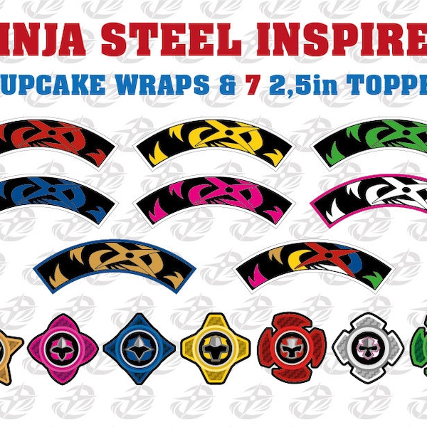 Ninja Steel inspired CUPCAKE WRAPS & TOPPERS - letter size - digital file - party supplies